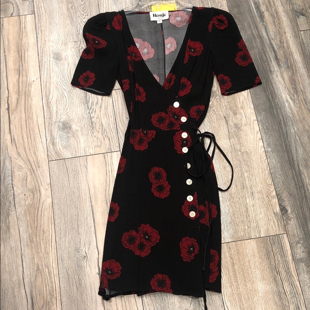 Rouje Black Dress with Red Floral Pattern